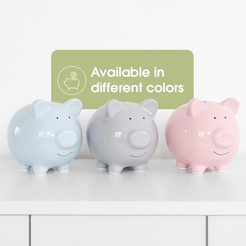 Pearhead - Alcancía grande de cerámica, ideal para niños y niñas, dinero y monedas para niños, decoración perfecta para guardería de bebé, gran regalo y recuerdo para recién nacidos, color gris sólido