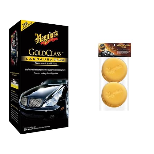 MEGUIAR'S G7016 Gold Class Carnauba Plus Premium Cera líquida de 16 onzas líquidas + Oficial Gold Class Esponjas Aplicadores W0004 4 Piezas
