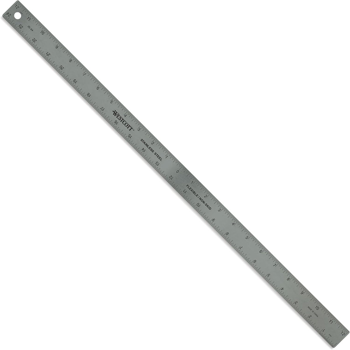 Westcott ZC-24 Zero Center Regla de Metal Acero Inoxidable | 24 pulgadas, base de corcho antideslizante, escala de centrado cero, marcas 1/16 y métricas