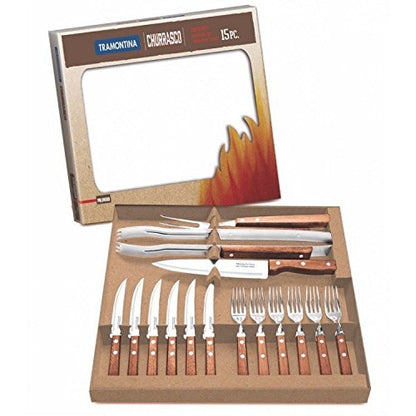Tramontina Kit Churrasco Asado 15 Piezas Acero Inoxidable Mango Madera