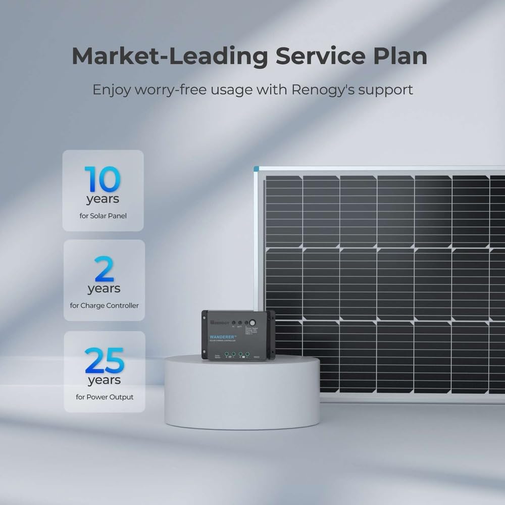 Renogy - Kit de inicio de panel solar de 100 W y 12 V, panel solar monocristalino de 100 W, driver de cargador PWM LCD de 30 A, kit adaptador, cables de bandeja, soportes Z para RV, campista y otras