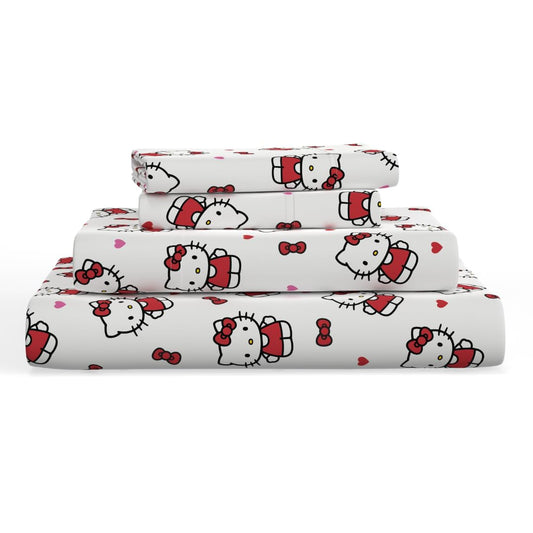 Franco Collectibles Hello Kitty Bedding Juego de sábanas de algodón súper Suave de 3 Piezas Individual XL, Esenciales para recámara Universitario (Producto con Licencia Oficial)