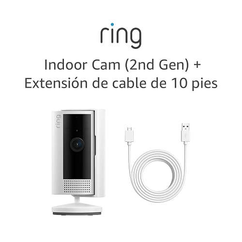 Nueva Ring Indoor Cam color blanco con cable de alimentación USB-A a micro-USB de 3 m (10 ft)