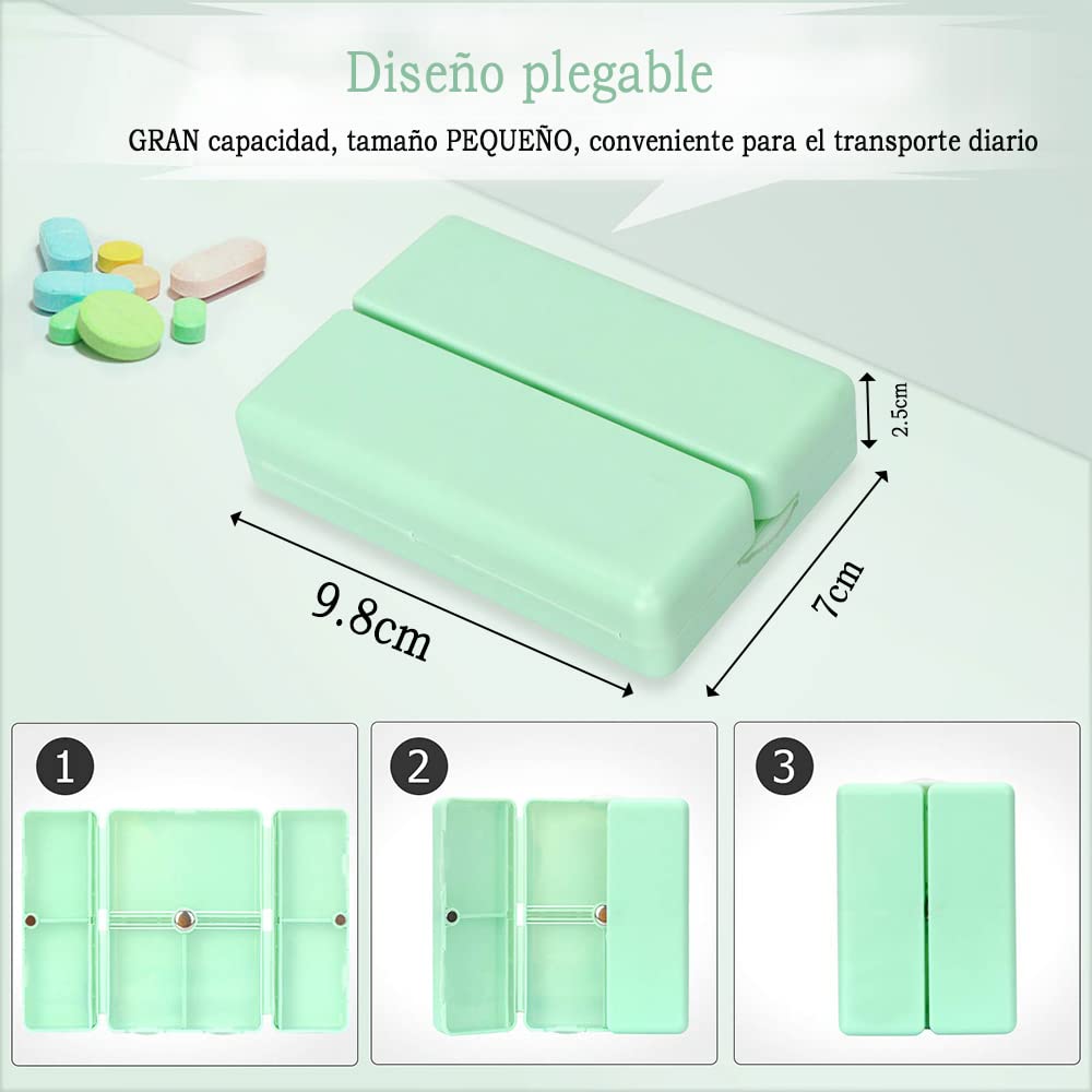 GeorgeX Pastillero Semanal de 7 Días, Pastillero Portátil de Viaje, Caja de Almacenamiento de Medicamentos con Siete Compartimentos para Medicamentos Vitamínicos y Suplementos (Verde)