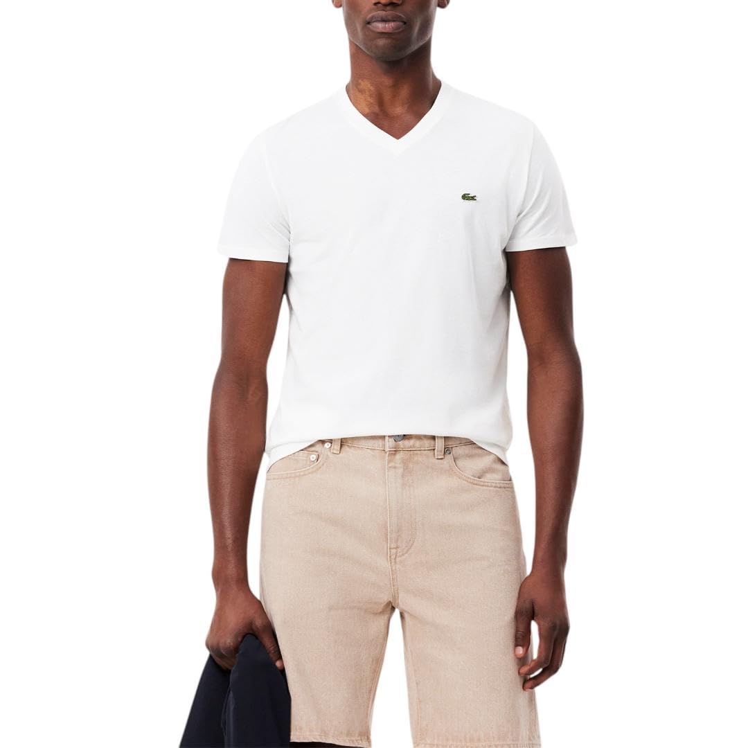 Lacoste Mens Short Sleeve V-Neck Pima Cotton Jersey T-Shirt - 2XG - Blanco