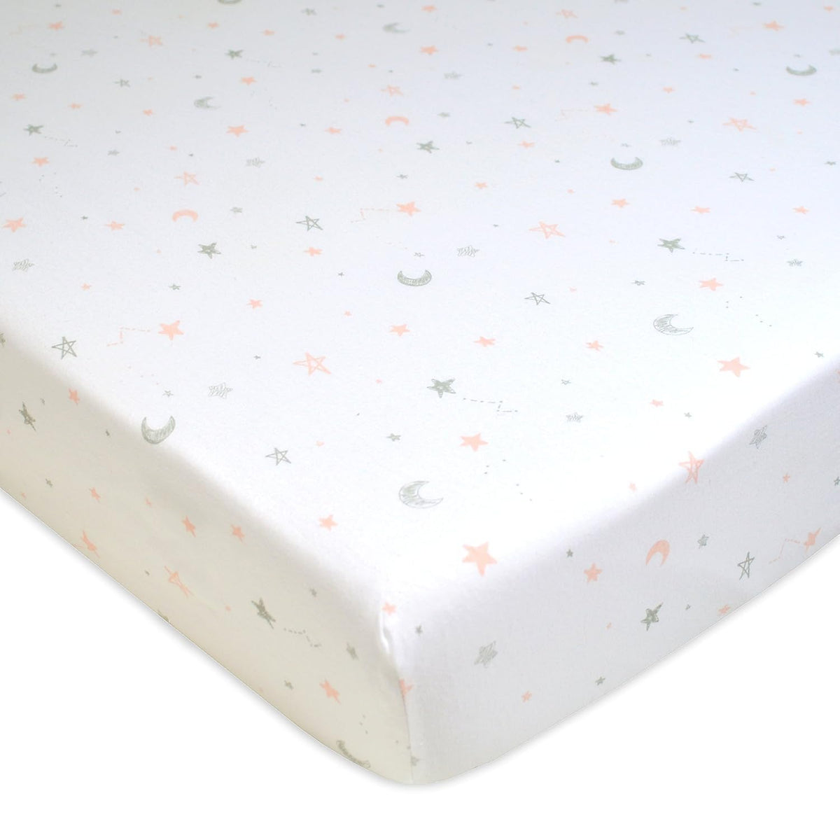American Baby Company - Sábana Bajera Ajustable de 100% algodón Natural de 52 x 28 Pulgadas, Suave, Transpirable, hipoalergénica y Suave, con Estrellas Rosas y Lunas, Neutro para niños y niñas