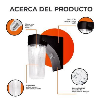 Tecnolite - Lámpara de exterior LED para sobreponer, 14 W, Luz de Día, Base E27