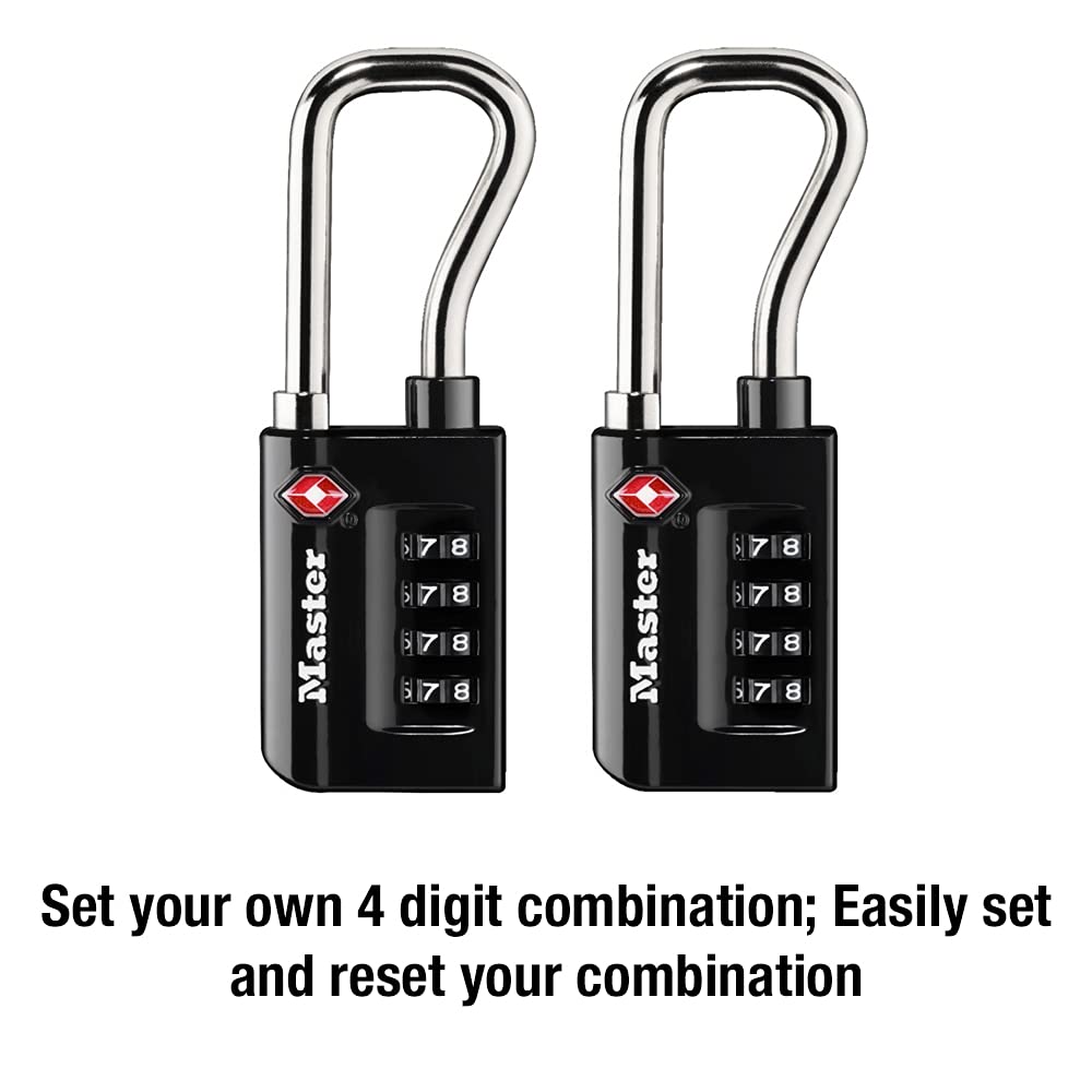 Master Lock Candado de combinación numérica para equipaje, aceptado por TSA, reconfigurable, puedes configurarlo tú mismo, Numérico, Paquete de 2