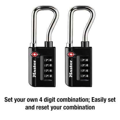 Master Lock Candado de combinación numérica para equipaje, aceptado por TSA, reconfigurable, puedes configurarlo tú mismo, Numérico, Paquete de 2