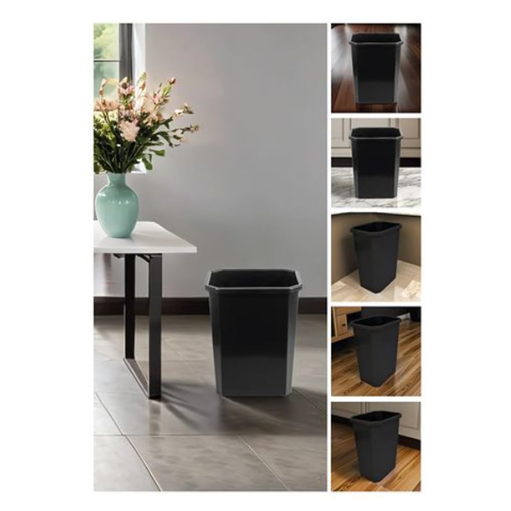 Bote de Basura Rectangular ESTRA 26L Negro | Cuerpo Apilable sin Tapa de Plástico Reciclado | Para Hogar, Oficina y Almacenaje