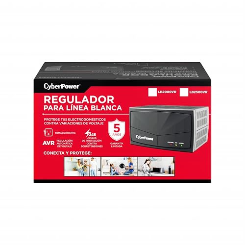 CyberPower Línea Blanca LB2500VR, Regulador de Voltaje Automático 2500VA/ 1500W, 120V, Protección contra Sobretensiones, Temporizador de Retardo.