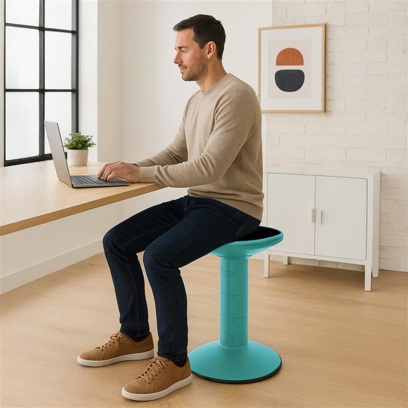 Storex - Taburete Wiggle – Asiento Flexible Activo para Aula y Estudio en casa, Ajustable de 12 a 18 Pulgadas de Altura, Verde Azulado (00306U01C)