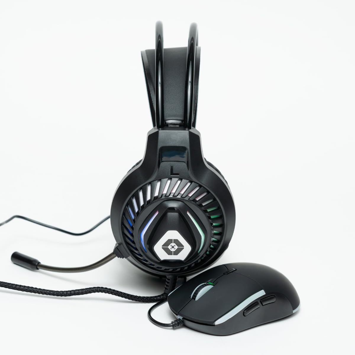 PERFECTCHOICE Kit Audifonos Alámbricos y Mouse Gamer Luz RGB V-930648 Negro Raito VORTRED