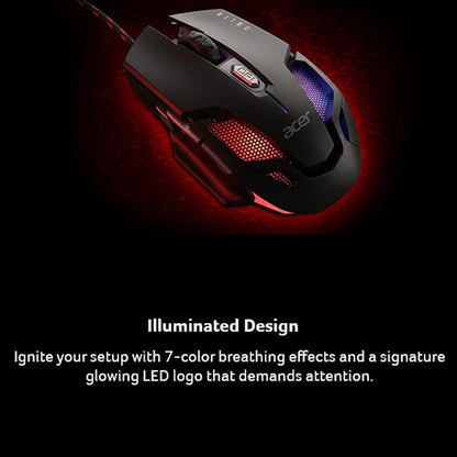 acer Mouse Nitro Gaming | Hasta 7200 dpi, conexión USB, 7 luces RGB