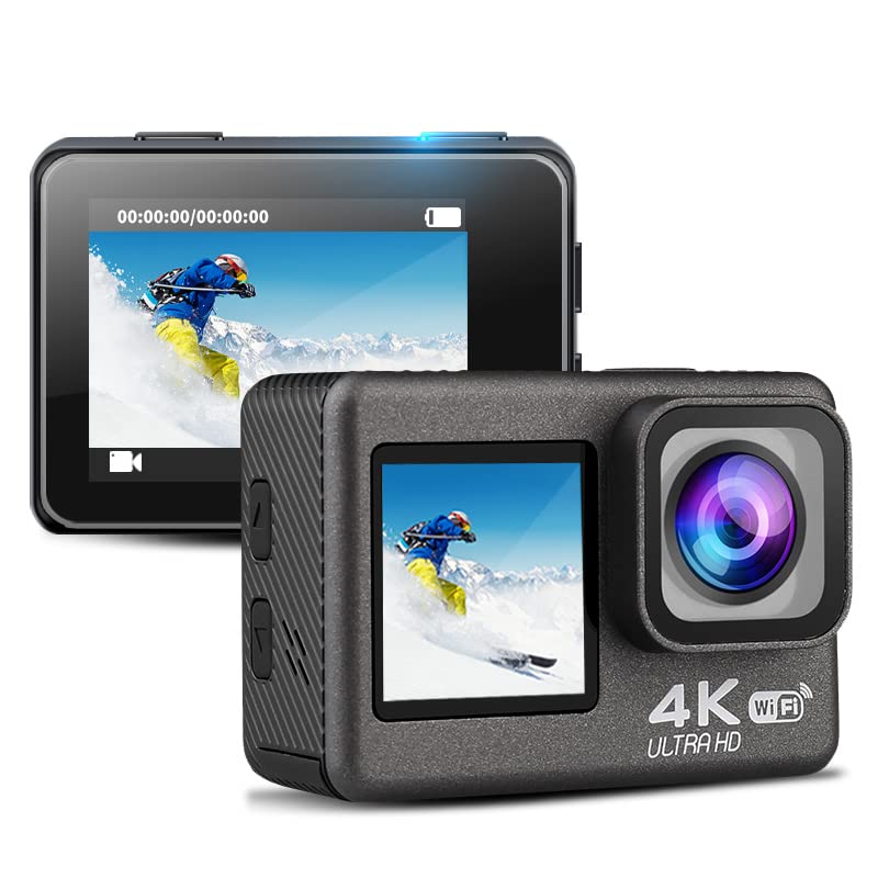 Auvce Cámara de acción 4K 24MP Ultra HD WiFi Pantalla Deportes cámara submarina EIS 131FT cámara Impermeable ，Cámaras Deportivas DV para Dispositivos Android e iOS,（con Tarjeta de Memoria de 32G）