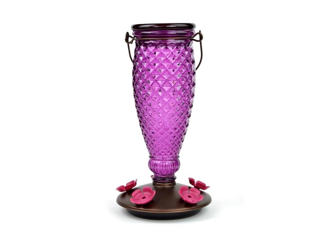 Perky-Pet 9102-1SR - Alimentador de colibrí de Vidrio con Relleno de Diamante Morado con Protectores de Abeja Integrados, decoración de jardín al Aire última intervensión, 24 onzas