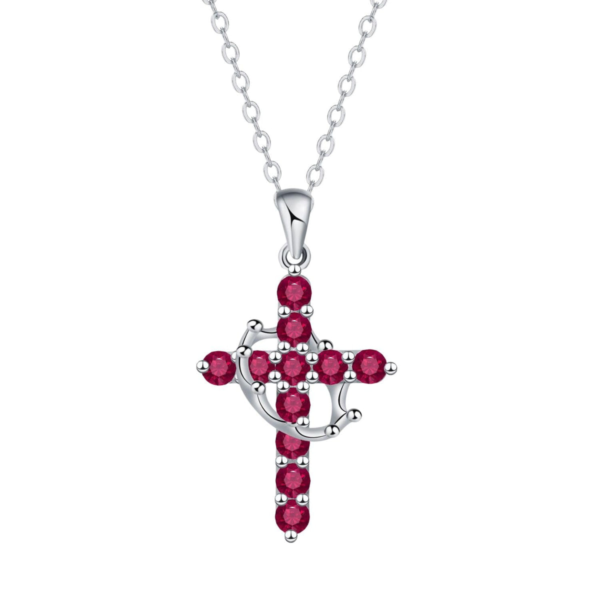 XYPHIELLE Collar de Cruz Azul para Mujer, Dije de Corona con Circonitas, Regalo para Novia Esposa, San Valentín Aniversario - Rojo