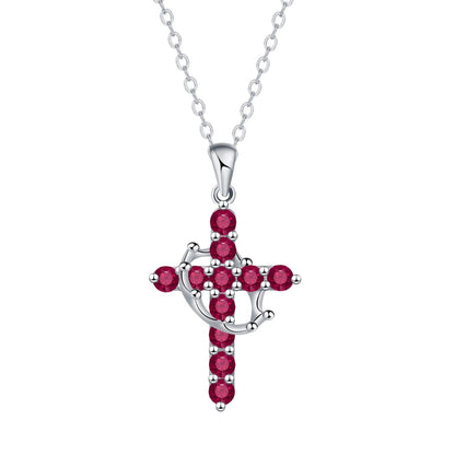 XYPHIELLE Collar de Cruz Azul para Mujer, Dije de Corona con Circonitas, Regalo para Novia Esposa, San Valentín Aniversario - Rojo
