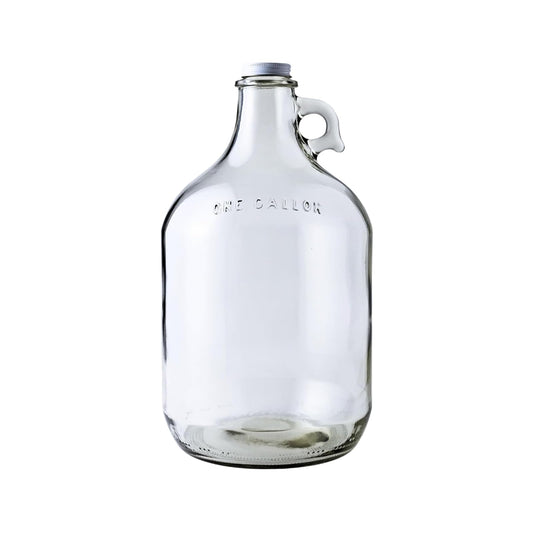 FastRack MN-TF9E-S1RA - Botella de agua de vidrio incluye tapón de rosca de metal de 38 mm, capacidad de 1 galón, transparente