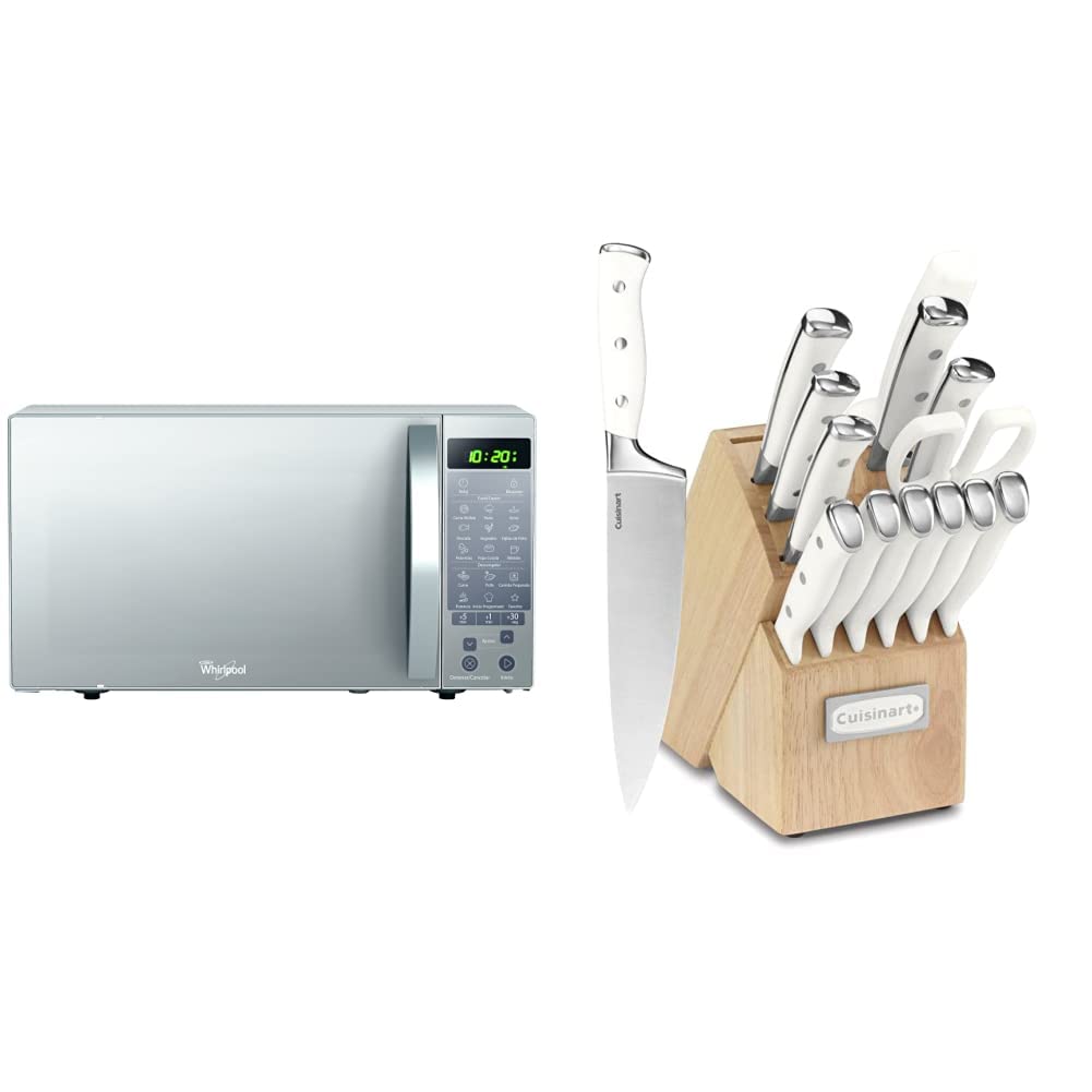Whirlpool WM1211D Horno de Microondas con 1.1 Pies Cúbicos, Plata + Cuisinart - C77WTR-15P Juego de cuchillos clásico forjado de triple remache, Set de 15 piezas, blanco