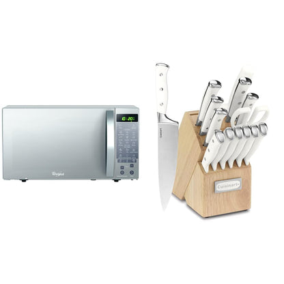 Whirlpool WM1211D Horno de Microondas con 1.1 Pies Cúbicos, Plata + Cuisinart - C77WTR-15P Juego de cuchillos clásico forjado de triple remache, Set de 15 piezas, blanco