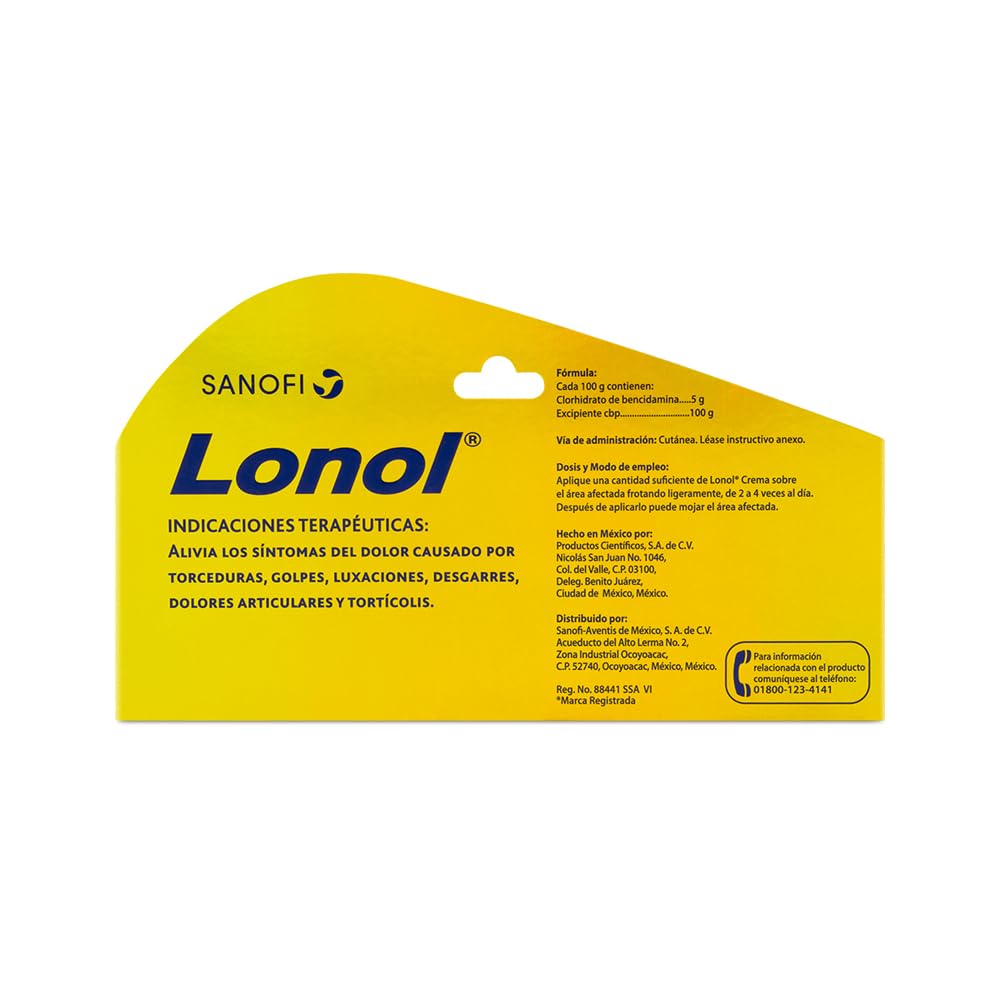 Lonol | Analgésico Tópico Antiinflamatorio | Bencidamina 3% | Dolor Muscular y Articular | Crema 30 g