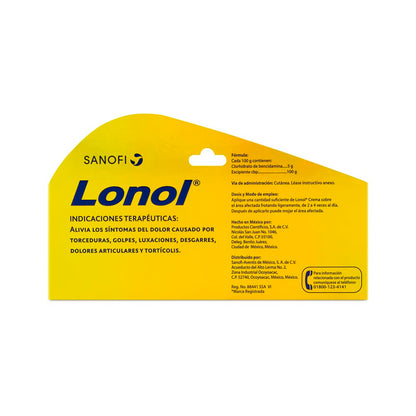 Lonol | Analgésico Tópico Antiinflamatorio | Bencidamina 3% | Dolor Muscular y Articular | Crema 30 g