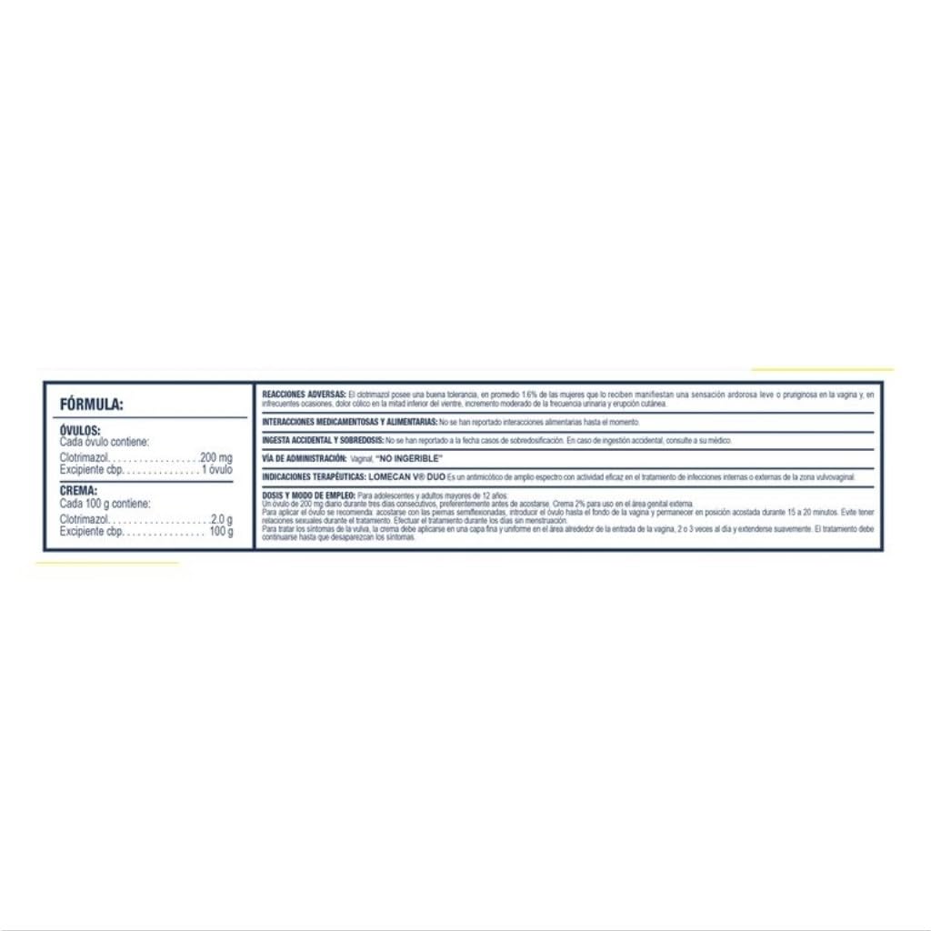 LOMECAN V Dúo, crema y óvulos, Tratamiento para infecciones cervicovaginales que alivia inflamación, comezón y ardor desde la primera aplicación, Caja con tubo 20g, 3 óvulos y aplicador