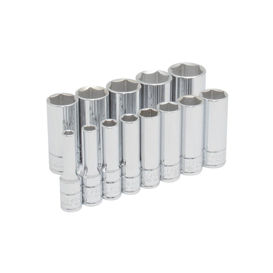 Urrea 52114 Juego de dados largos cuadro de 3/8", en pulgadas 6 puntas en riel, 13 piezas