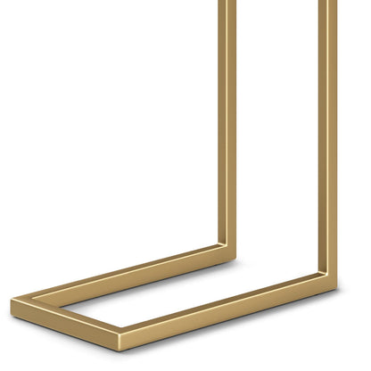 SIMPLIHOME Skyler - Mesa Auxiliar de Metal de 18 Pulgadas de Ancho en Blanco y Dorado, en Forma de C con Parte Superior de mármol Genuino para Sala de Estar, recámara u Oficina en casa