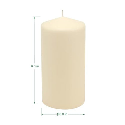 Stonebriar 6 Pack Tall 3 x 6 Inch 65 Hour Long Burning Unscented Ivory Wax Pillar Candles