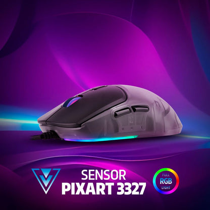 GAME FACTOR MOG530-BK Mouse Gamer, Sensor Pixart 3327, 12000 dpi, RGB, 3 Carcasas Intercambiables, Cable 1.8m, 10M Clics, Polling Rate 1000Hz, Ideal para Juegos PC Color Negro
