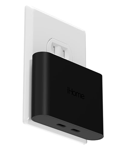 Cargador USB-C multipuerto de 36 W de iHome: Bloque de Cargador USB C Plano de 2 Puertos AC Pro, Cargador de Pared USB C Doble, Cargador de Pared USB-C Compatible con Carga rápida
