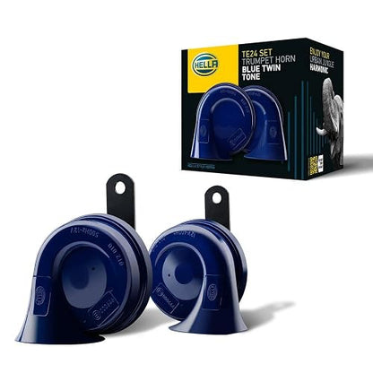 HELLA Claxon/Bocina de caracol AZUL 400/500Hz (012010801) Para Auto/Vehiculo/Automóvil/Carro, SUV/Camioneta, Motocicleta, Camión, Universal.