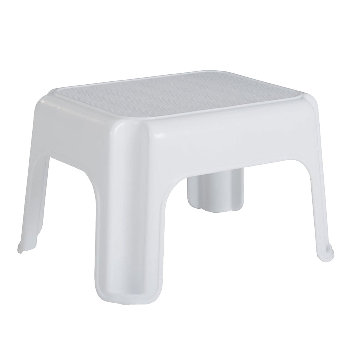 Rubbermaid Commercial Products Step-Stool – Banquito para Baño y Cocina, Taburete de Plástico Resistente, Un Escalón, Blanco FG420087WHT