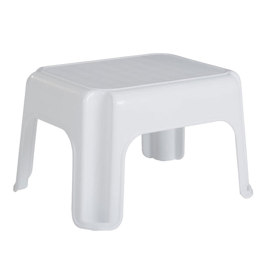 Rubbermaid Commercial Products Step-Stool – Banquito para Baño y Cocina, Taburete de Plástico Resistente, Un Escalón, Blanco FG420087WHT
