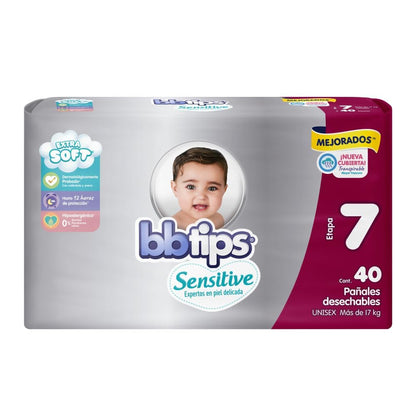BBtips Sensitive Pañales Talla 7/XXL Grande - 4 Bolsas x 40 Pañales c/u, Total: 160 Pañales