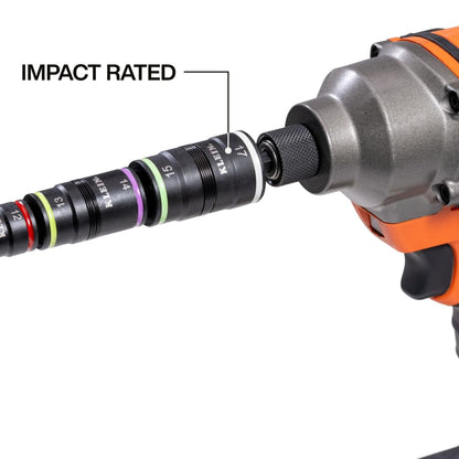 Klein Tools 32934M driver de impacto, juego de enchufes métricos 8 en 1, 4 enchufes giratorios con 7, 8, 10, 12, 13, 14, 15 y 17 mm, tamaño de destornillador de tuerca con clasificación de impacto de
