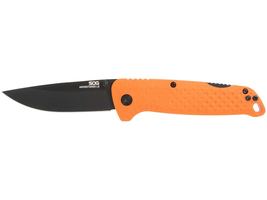 SOG Adventurer LB - Cuchillo plegable portátil ligero de 3 pulgadas, acero CRYO 5CR15MOV | Mango GRN | Mecanismo de bloqueo de espalda, color naranja y negro, paquete blíster