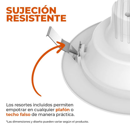 Tecnolite - Lámpara Iluminación Interior Empotrado Techo, LED Integrado, Tipo Downlight, Luz Suave Cálida, Corte de Empotramiento con Medida de 11.5 cm, Base en Color Negro
