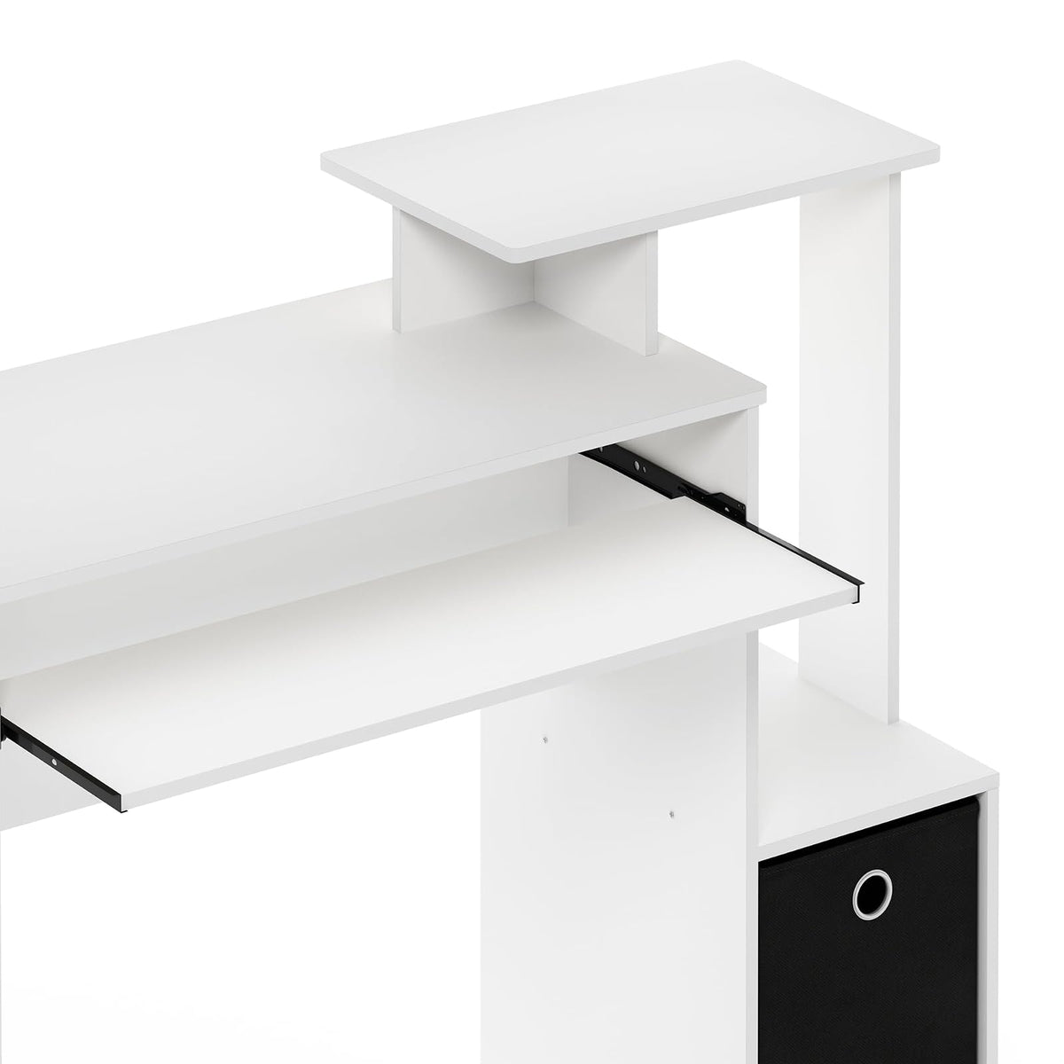 Furinno Econ Escritorio de Computadora Multifuncional para Oficina en Casa con Contenedor, Blanco con Negro
