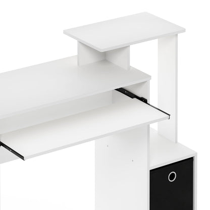 Furinno Econ Escritorio de Computadora Multifuncional para Oficina en Casa con Contenedor, Blanco con Negro