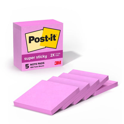 Post-it Super Sticky Notes, Notas Adhesivas 7.6 x 7.6 cm - Rosado Neón
