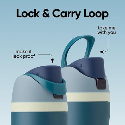 Owala FreeSip Botella de acero inoxidable aislada con popote, botella de agua deportiva libre de BPA, ideal para viajar, 24 oz, Mezclilla