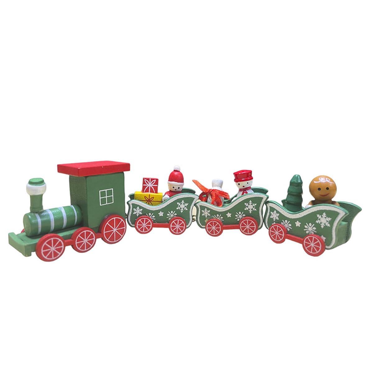 Running Tren navideño de Madera con 4 carros | Decoración para Villa Navideña | Color Verde | 25.5 x 7.5 x 3 cm Decora