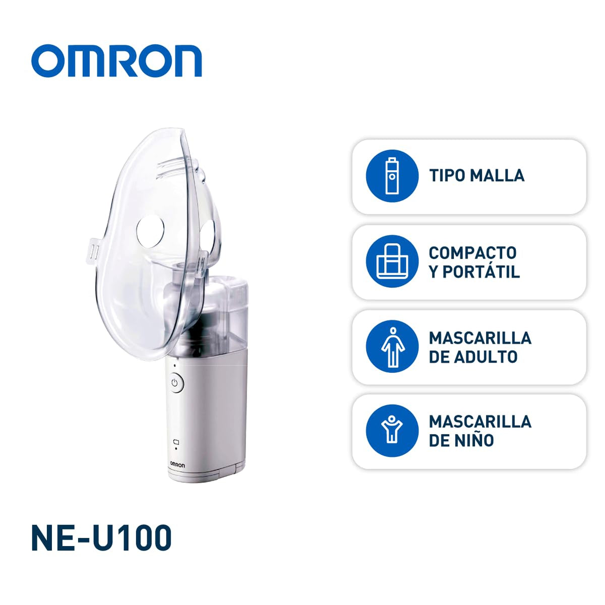 OMRON MicroAIR NE-U100 Nebulizador Portátil, Silencioso y Compacto | Tecnología Mesh, nebuliza en cualquier posición (360°). Tamaño bolsillo, 120 g. Uso con 2 pilas, aprox. 4 h. Garantía 3 años.