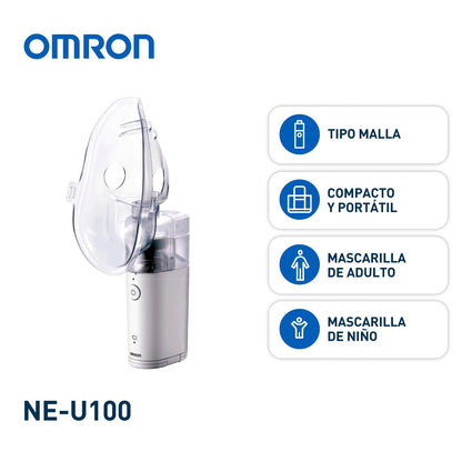 OMRON MicroAIR NE-U100 Nebulizador Portátil, Silencioso y Compacto | Tecnología Mesh, nebuliza en cualquier posición (360°). Tamaño bolsillo, 120 g. Uso con 2 pilas, aprox. 4 h. Garantía 3 años.