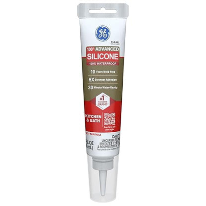 GE Advanced Calafatín de Silicona para Cocina y Baño | Transparente, 3.8 oz, 1 paquete, 100% silicona, impermeable