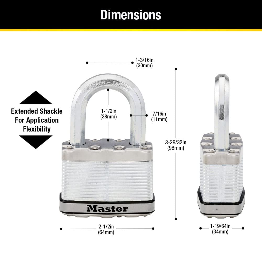 Master Lock Padlock, Magnum Laminated Steel Lock, 2-1/2 in. Wide, M15XKADLF
