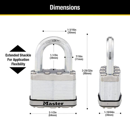 Master Lock Padlock, Magnum Laminated Steel Lock, 2-1/2 in. Wide, M15XKADLF